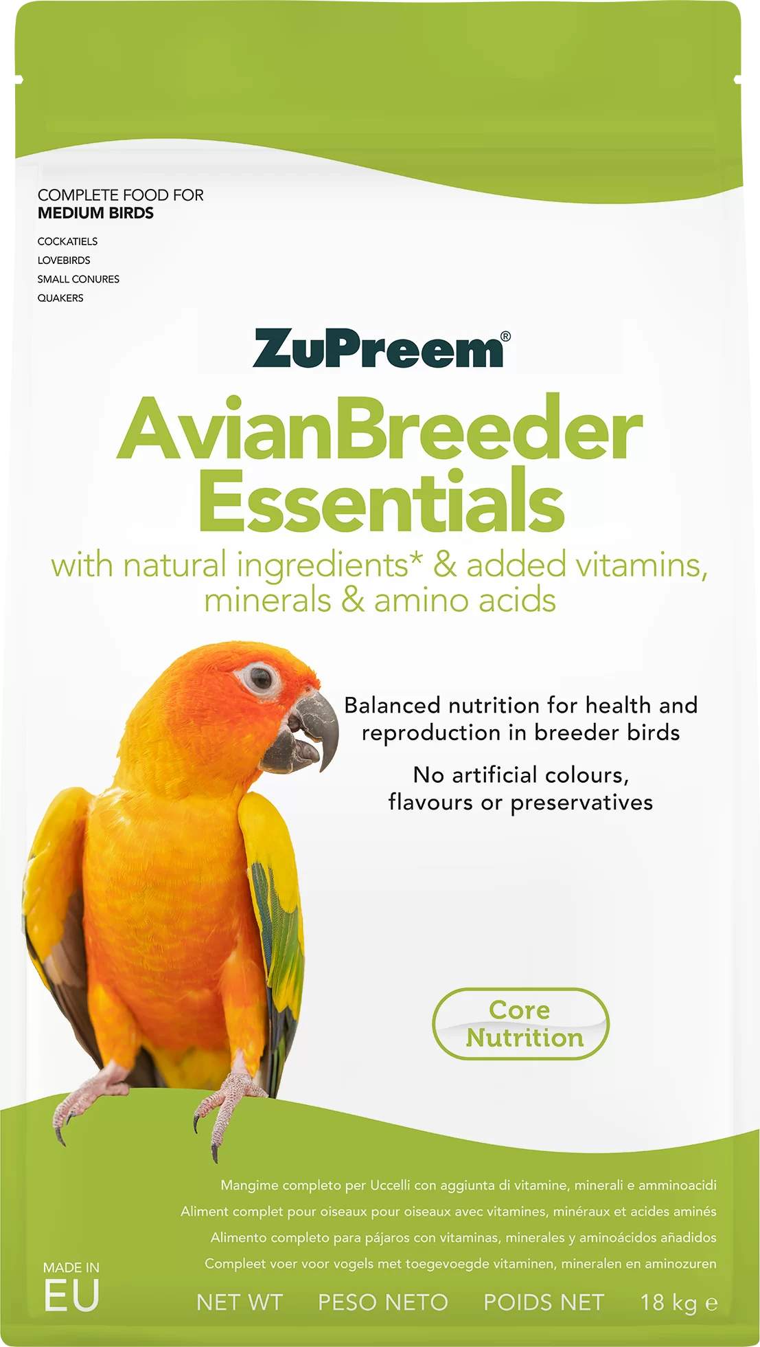 ZuPreem Essentials AvianBreeder Medium 18 kg kompletní krmivo pro malé a středně velké papoušky pro chovnou sezónu