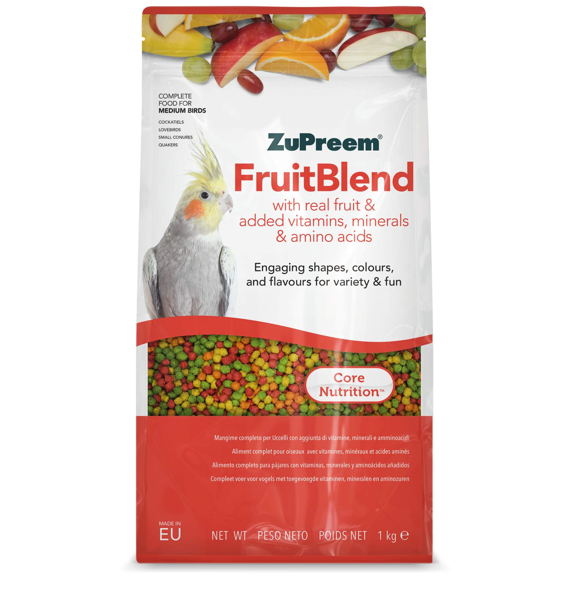 ZuPreem FruitBlend Medium 7,5 kg komletní krmivo pro střední a menší papoušky mimo chovnou sehzónu