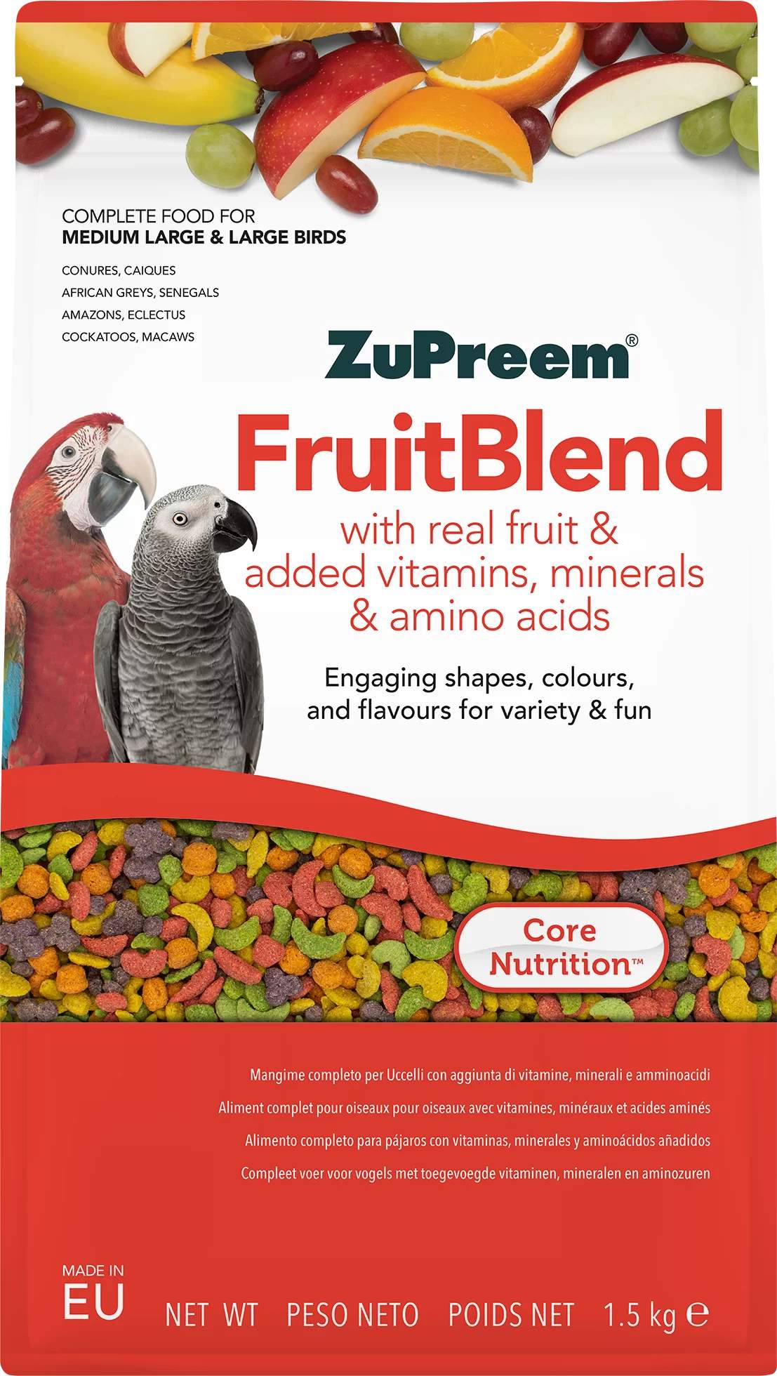 ZuPreem FruitBlend M/L 7,5 kg komletní krmivo pro středně velké a velké papoušky mimo chovnou sezónu