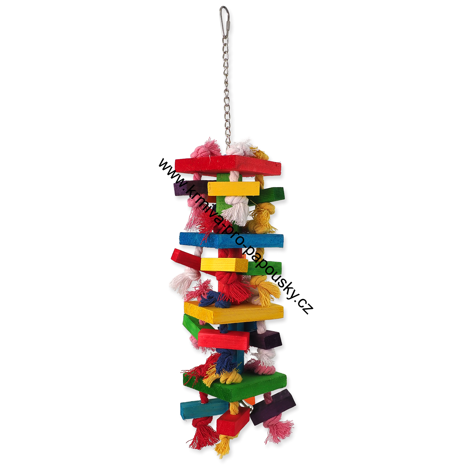 BIRD JEWEL závěsné hračka s provazy a dřívky barevná 54 cm