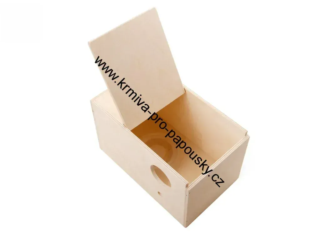 JK hnízdící budka LUX č.2 z překližky pro andulky a malé papoušky 22 x 13,5 x 14 cm