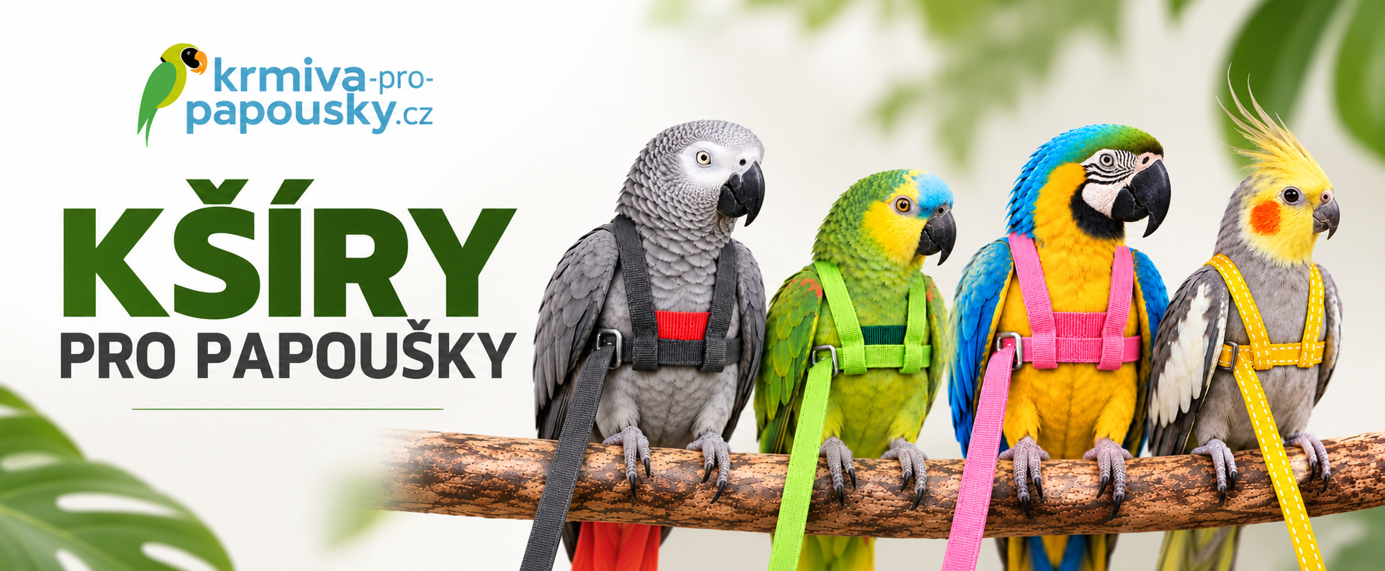 Banner upozorňující na prodej kšíry pro papoušky